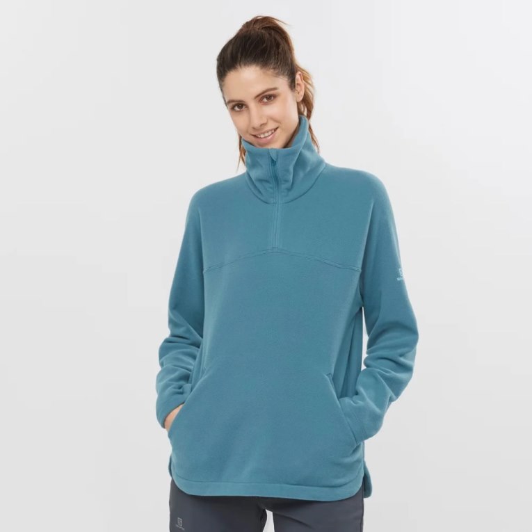 Turquoise Salomon Essential Cosy Fleece Women\'s Sweatshirt | PH 19075M